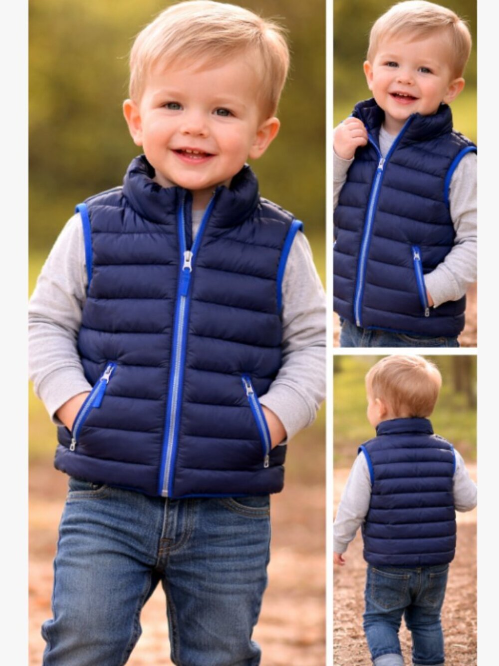 Gymboree Toddler Boys Puffer Vest Blue Lightweight Zip Up Jacket Size 18-24 Mon